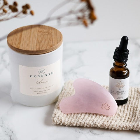 Gosense velvære pakke med soyavokslys og Gua Sha kit 🩷✨️